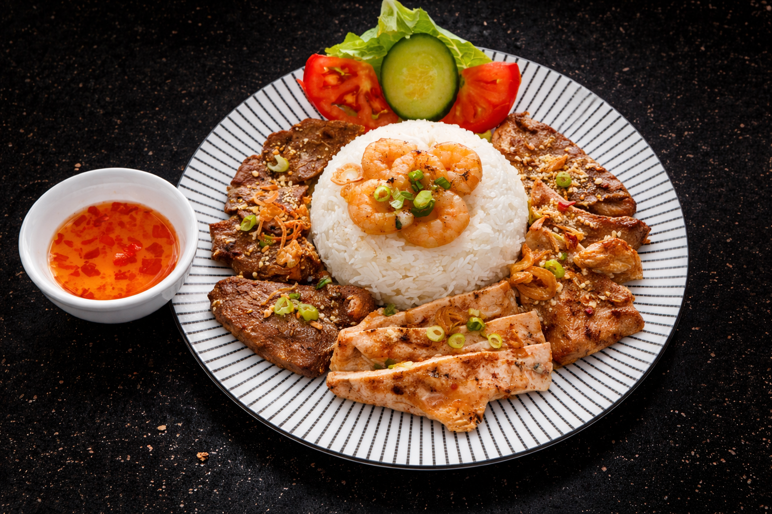 Grilled Pork, Beef, Chicken & Shrimp